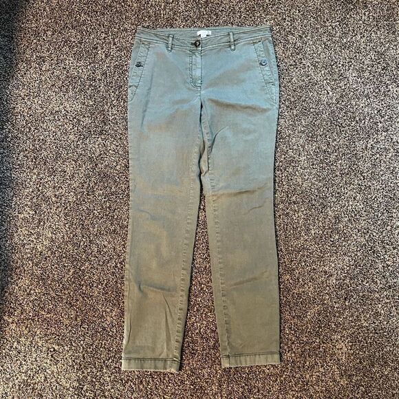 J. Jill Skinny Pants Women's 8 Olive Flat Front Casual Pockets Zip Fly - Picture 2 of 6